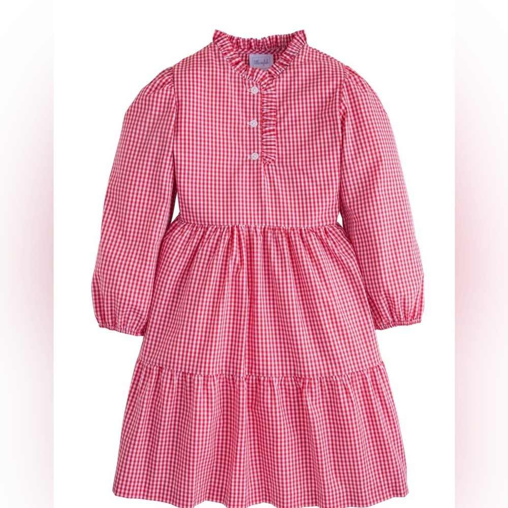Little English Tiered Midi Red Gingham Dress